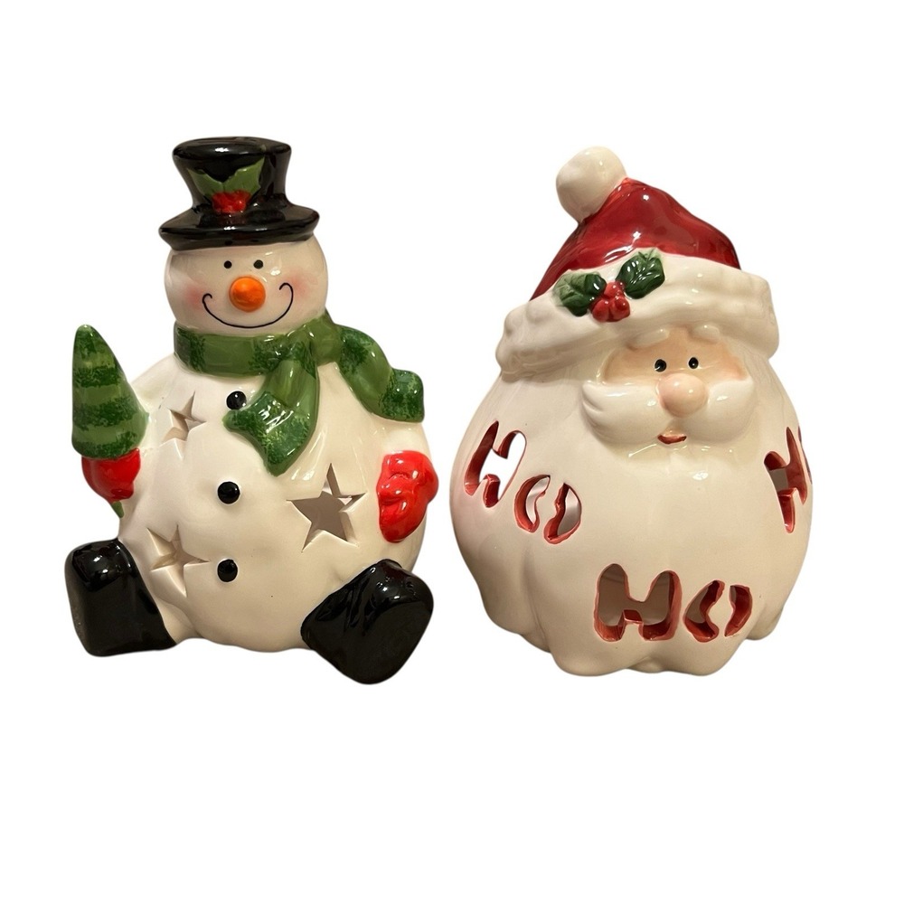 Holiday Snowman Ceramic Tealight Candle Holder Tabletop Decor‎ Christmas Cutouts